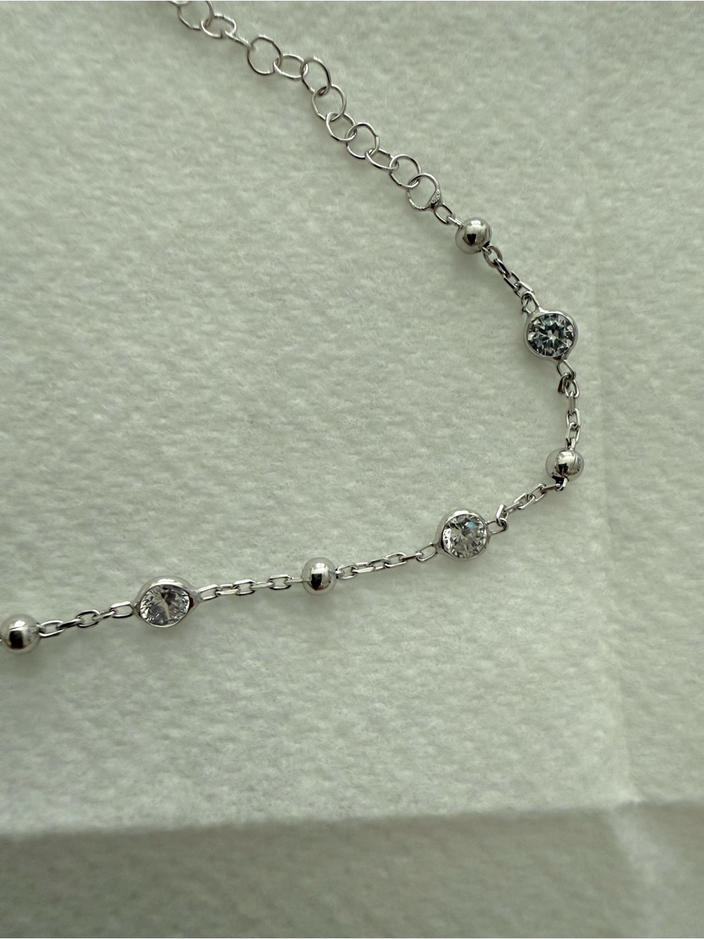 Sterling Silver Cubic Zirconia Station Necklace - Silver - Picture 3 of 6